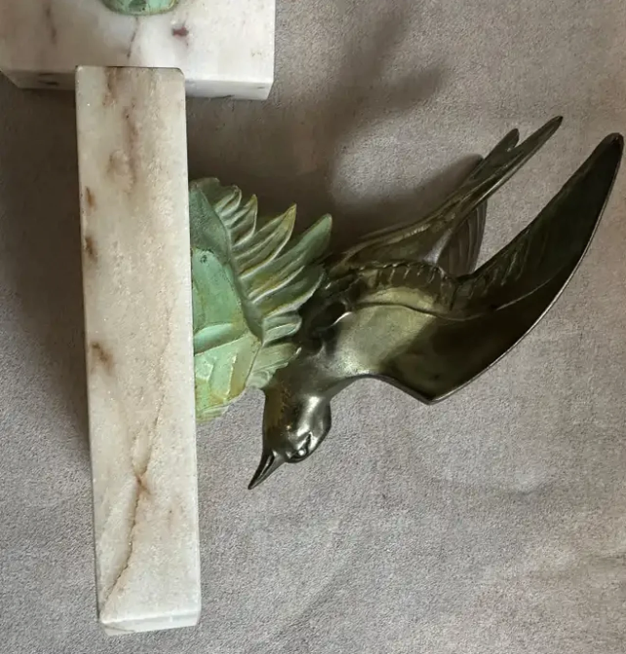 Pair of metal and marble birds french bookends, 1930s 3