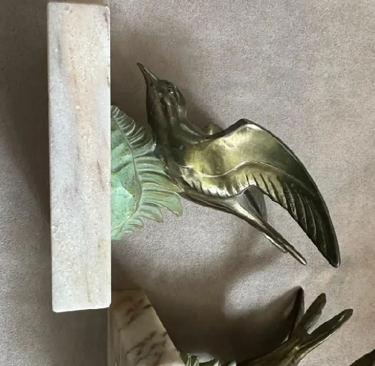 Pair of metal and marble birds french bookends, 1930s 7