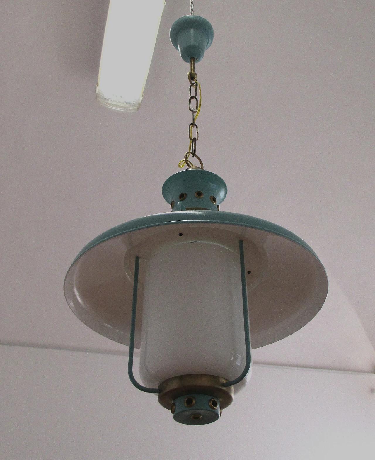 Lampadario Stilnovo alluminio e vetro, anni '50 2