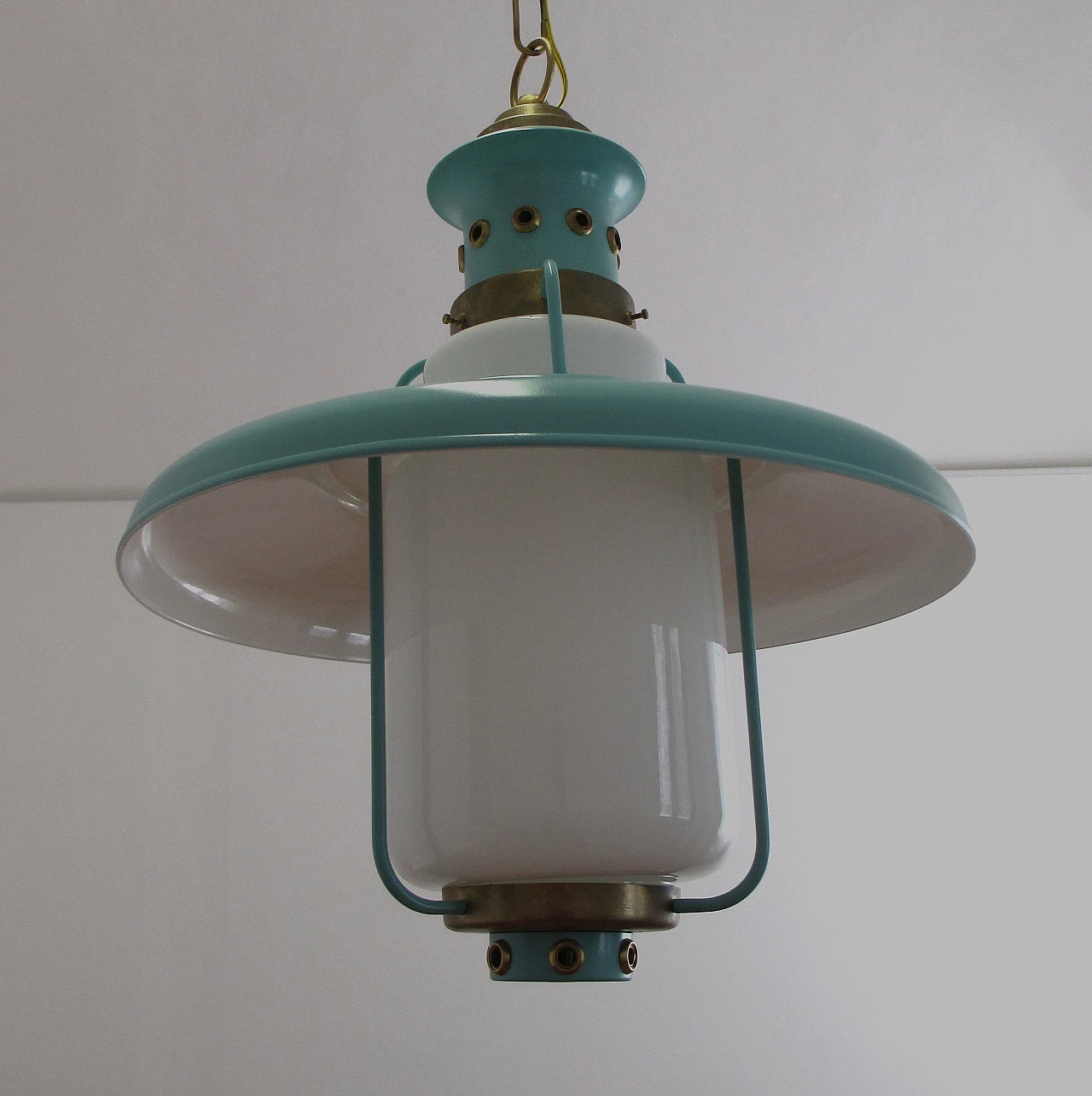 Lampadario Stilnovo alluminio e vetro, anni '50 3