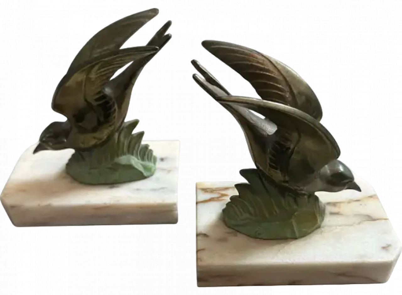 Pair of metal and marble birds french bookends, 1930s 9