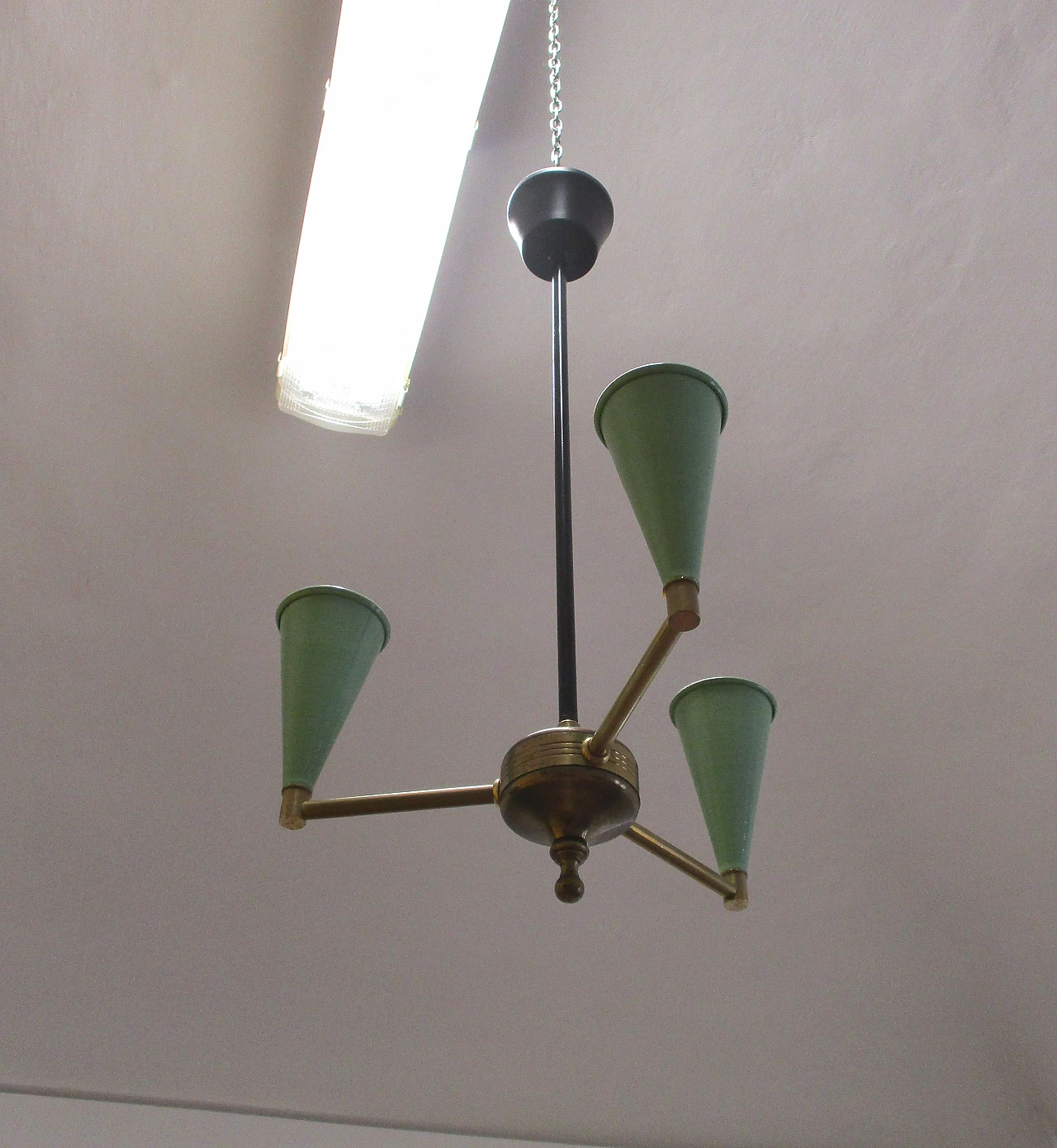 Stilnovo brass and aluminum chandelier from the 1950s 1