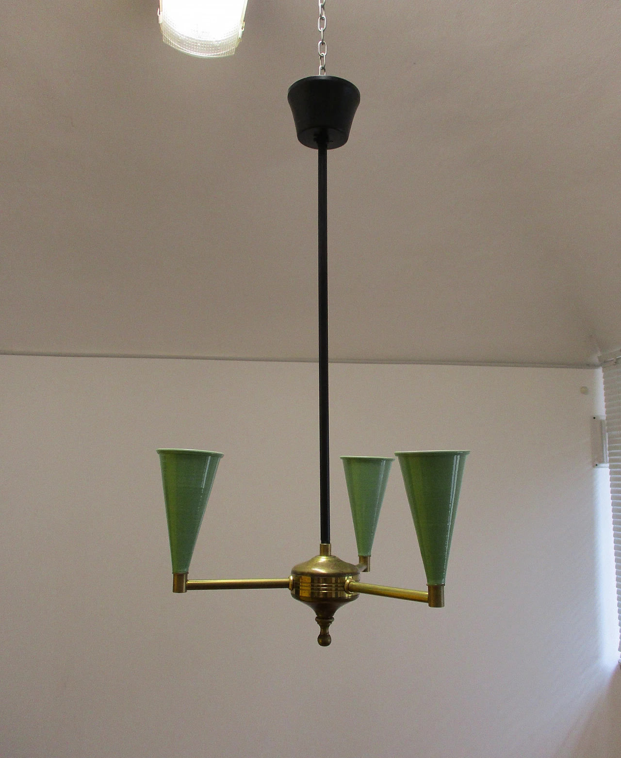 Stilnovo brass and aluminum chandelier from the 1950s 2