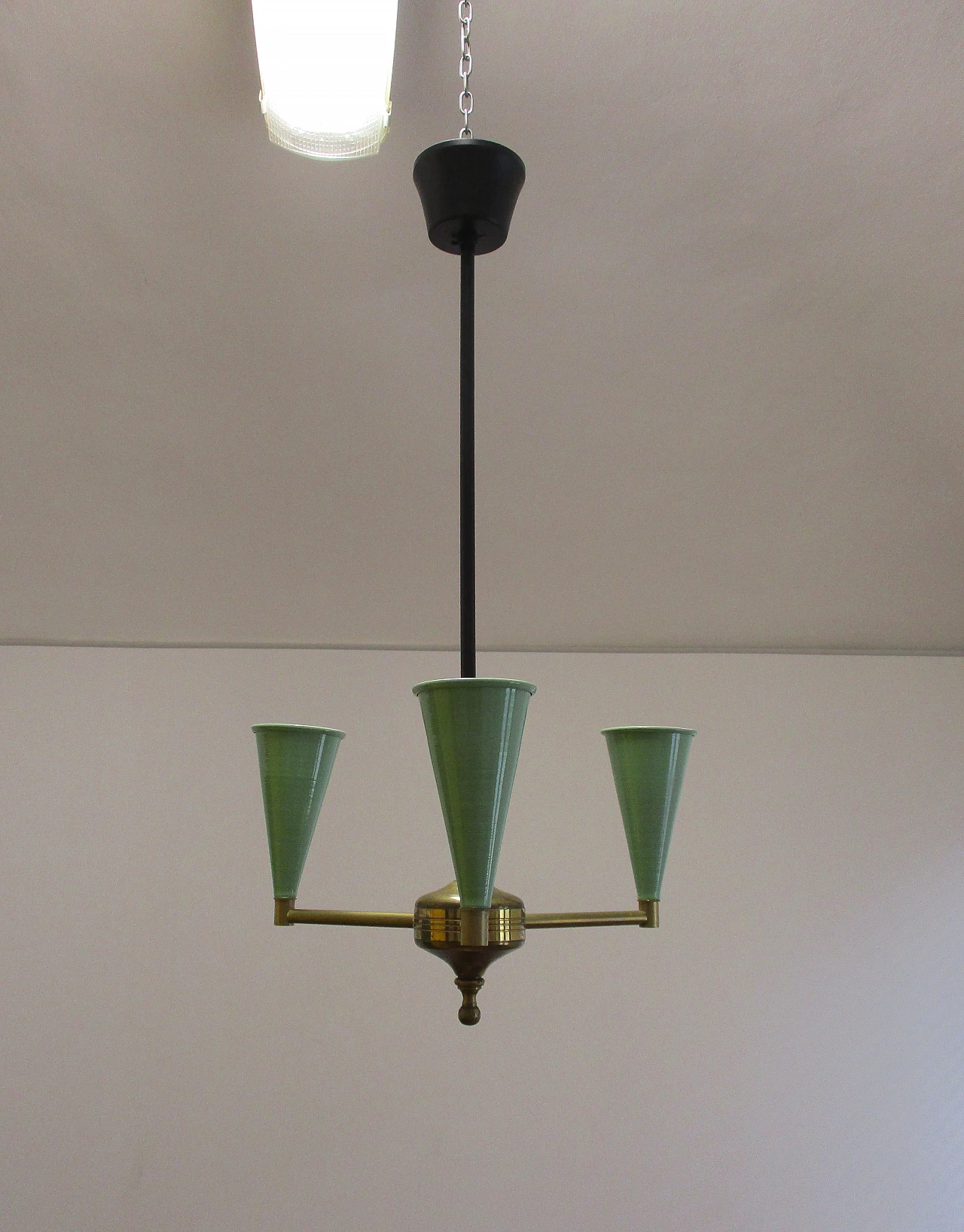 Stilnovo brass and aluminum chandelier from the 1950s 3