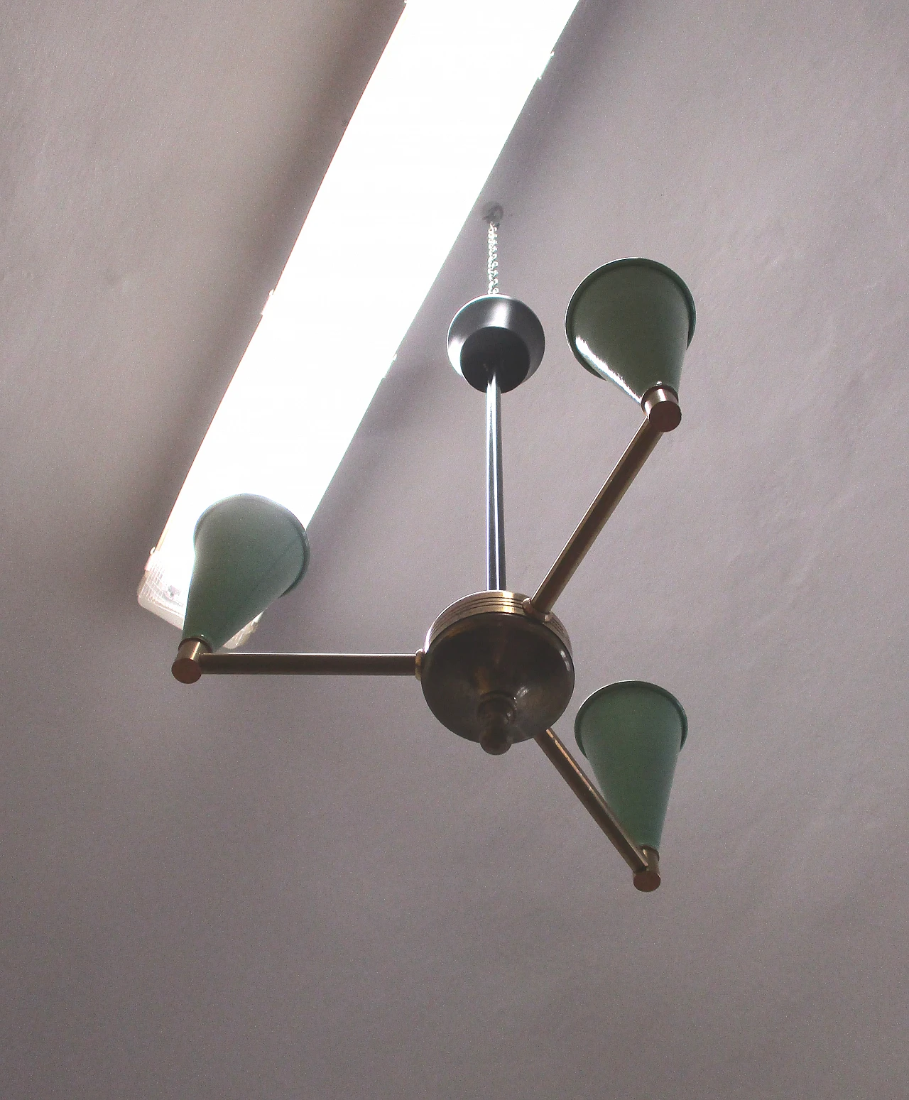 Stilnovo brass and aluminum chandelier from the 1950s 6