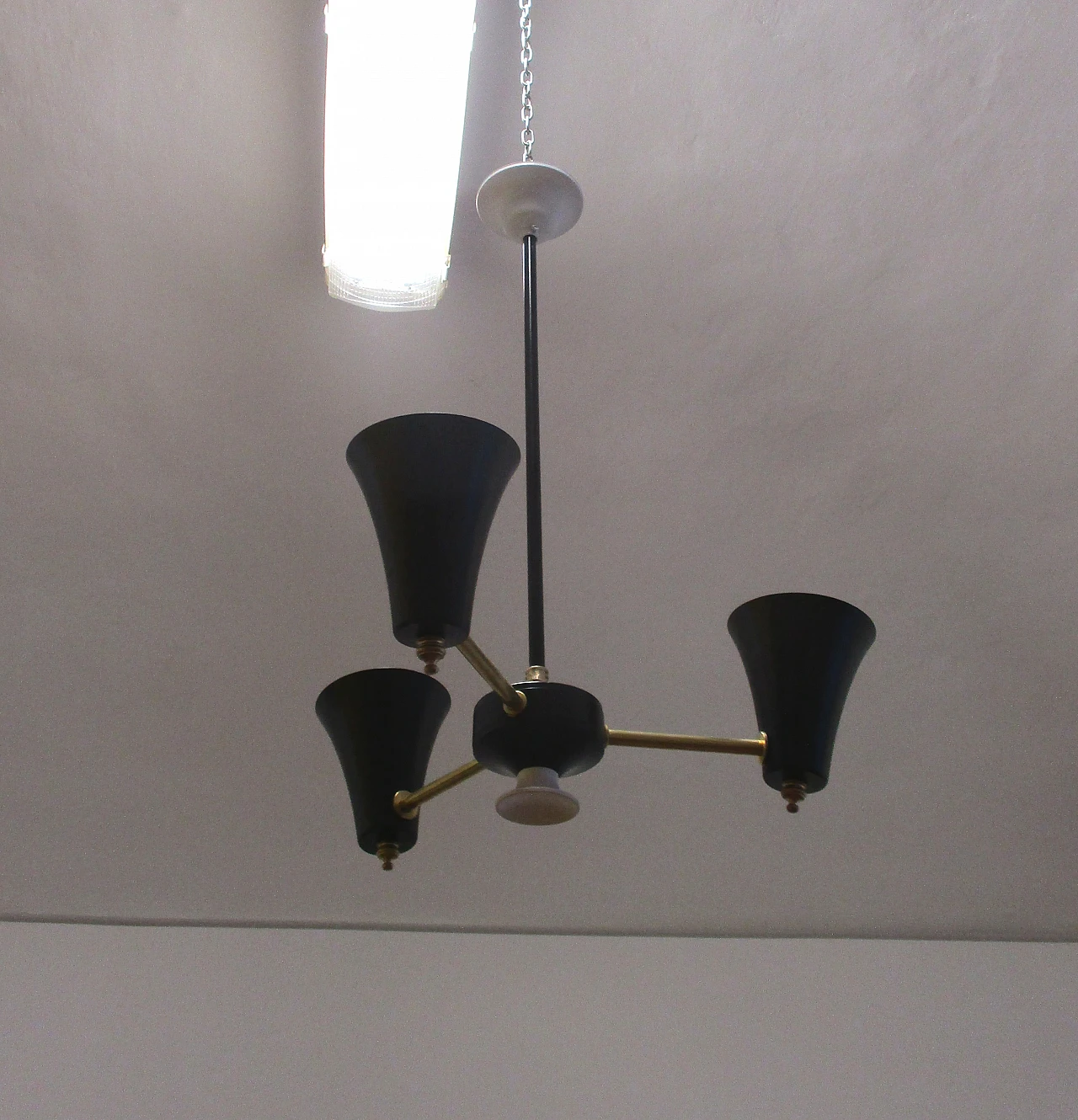 Stilnovo brass and aluminum chandelier, 1950s 3