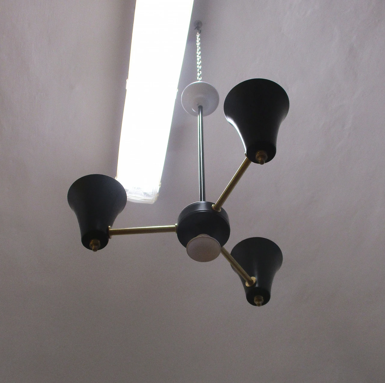 Stilnovo brass and aluminum chandelier, 1950s 5