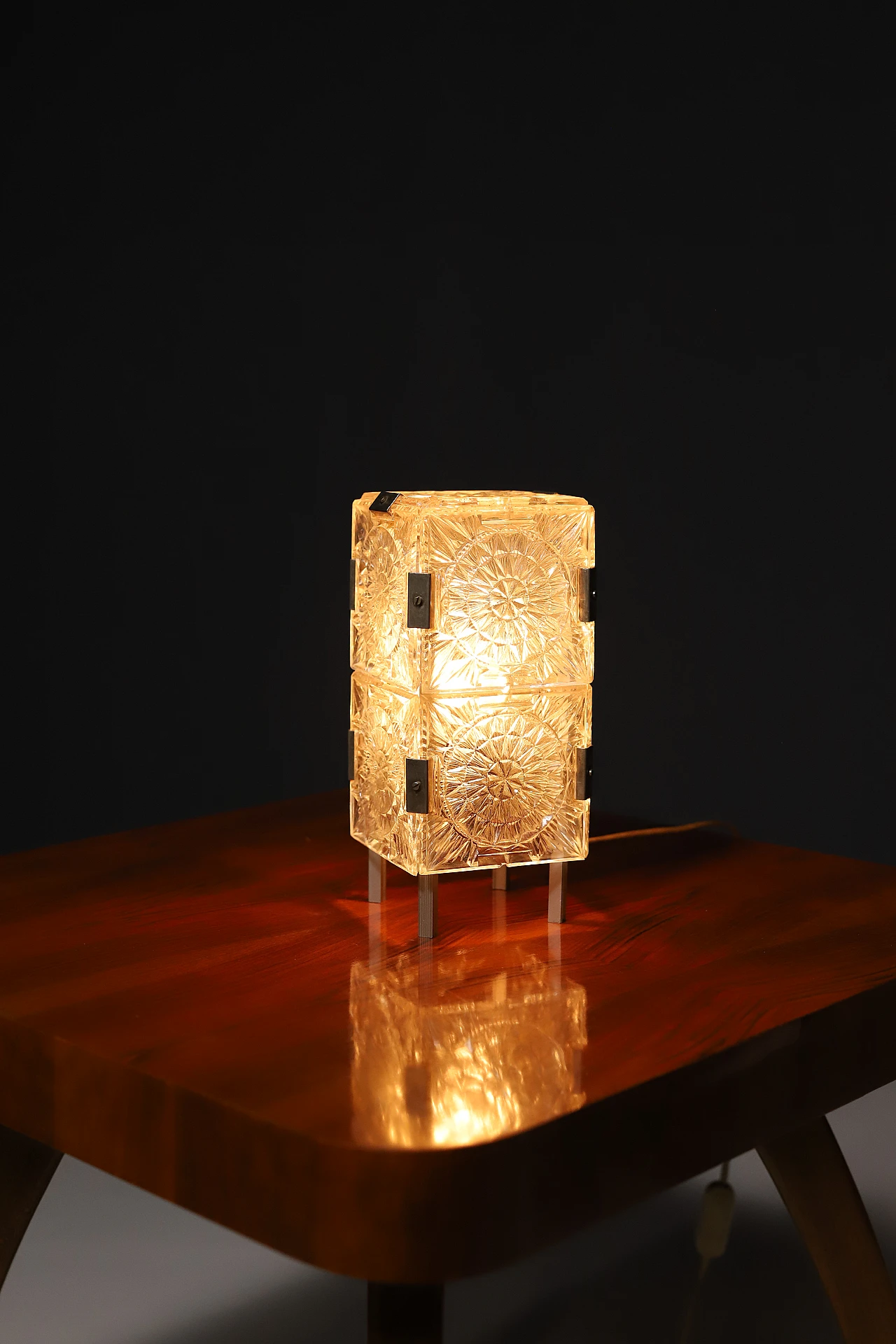 Carved glass table lamp by Kamenický Šenov, 1970s 4