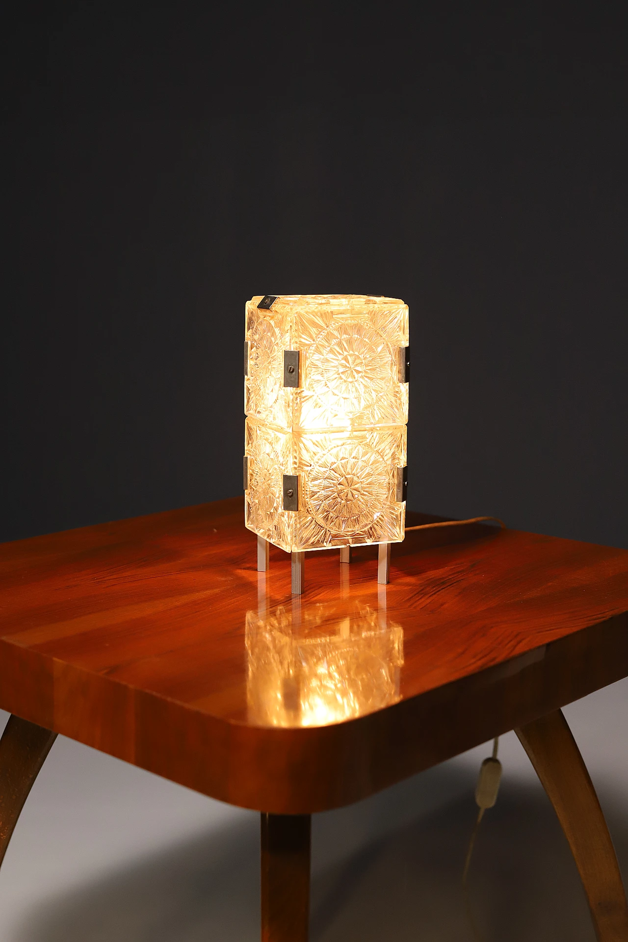 Carved glass table lamp by Kamenický Šenov, 1970s 5