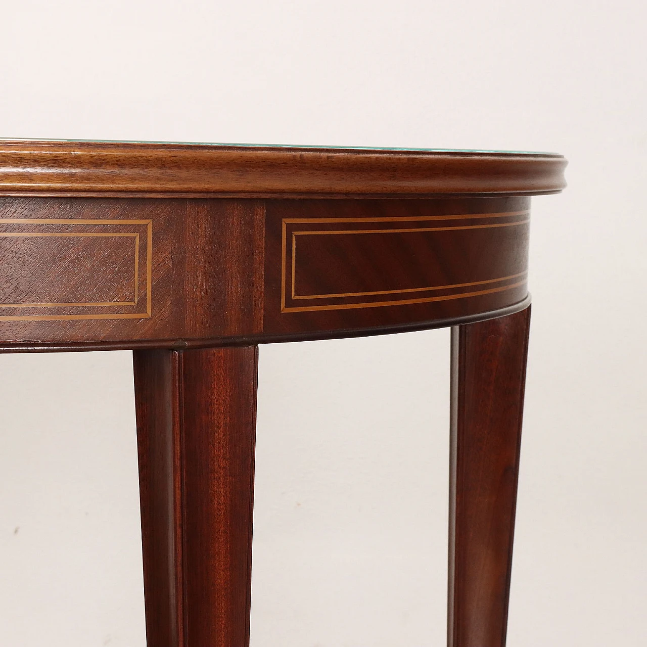 Pair of mahogany consoles with glass top, 1950s 3