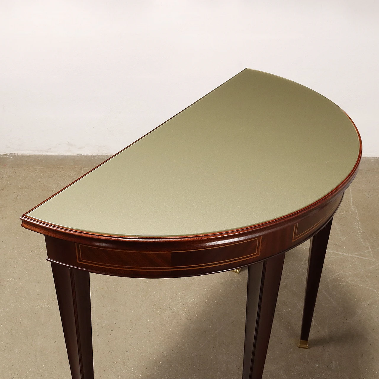 Pair of mahogany consoles with glass top, 1950s 4