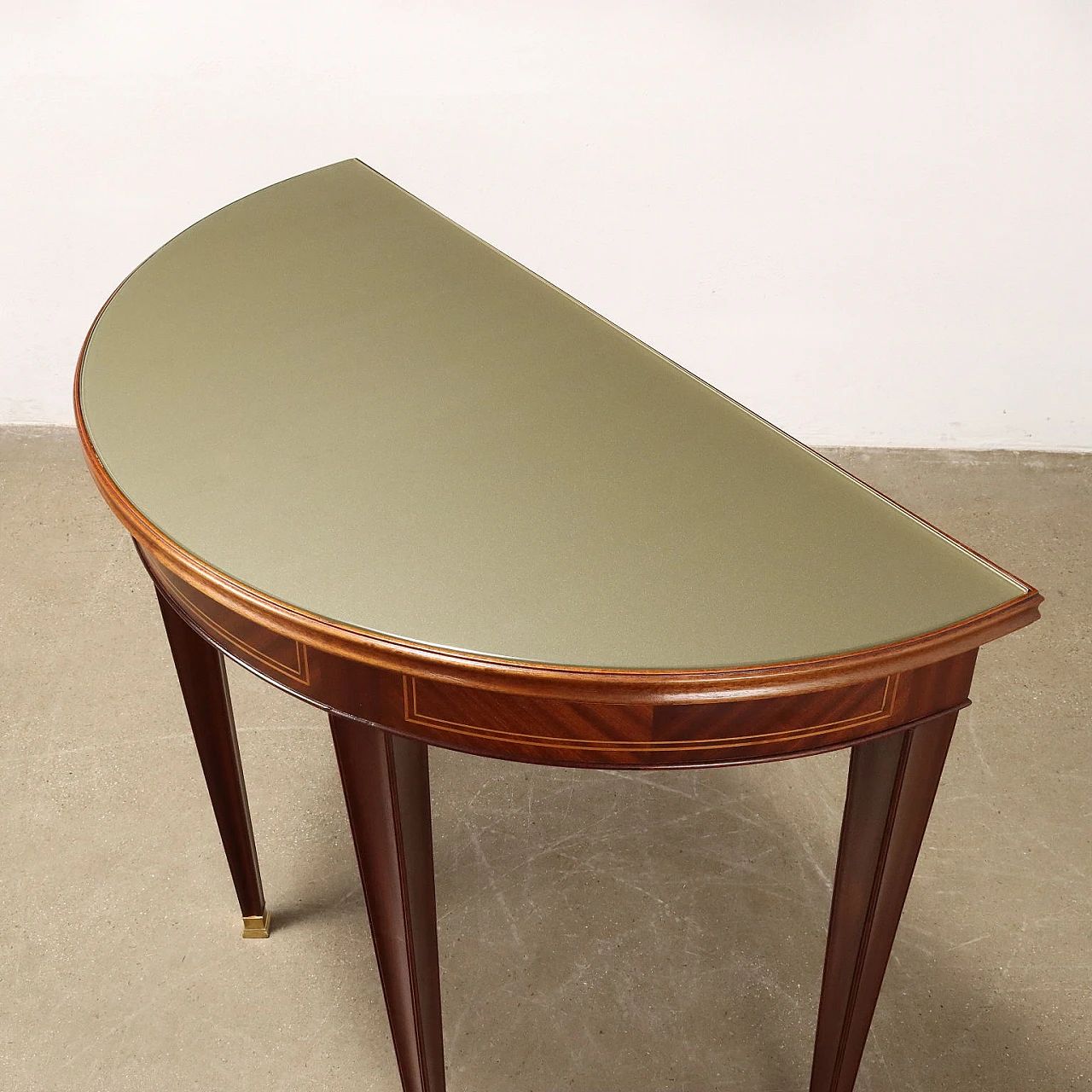 Pair of mahogany consoles with glass top, 1950s 5