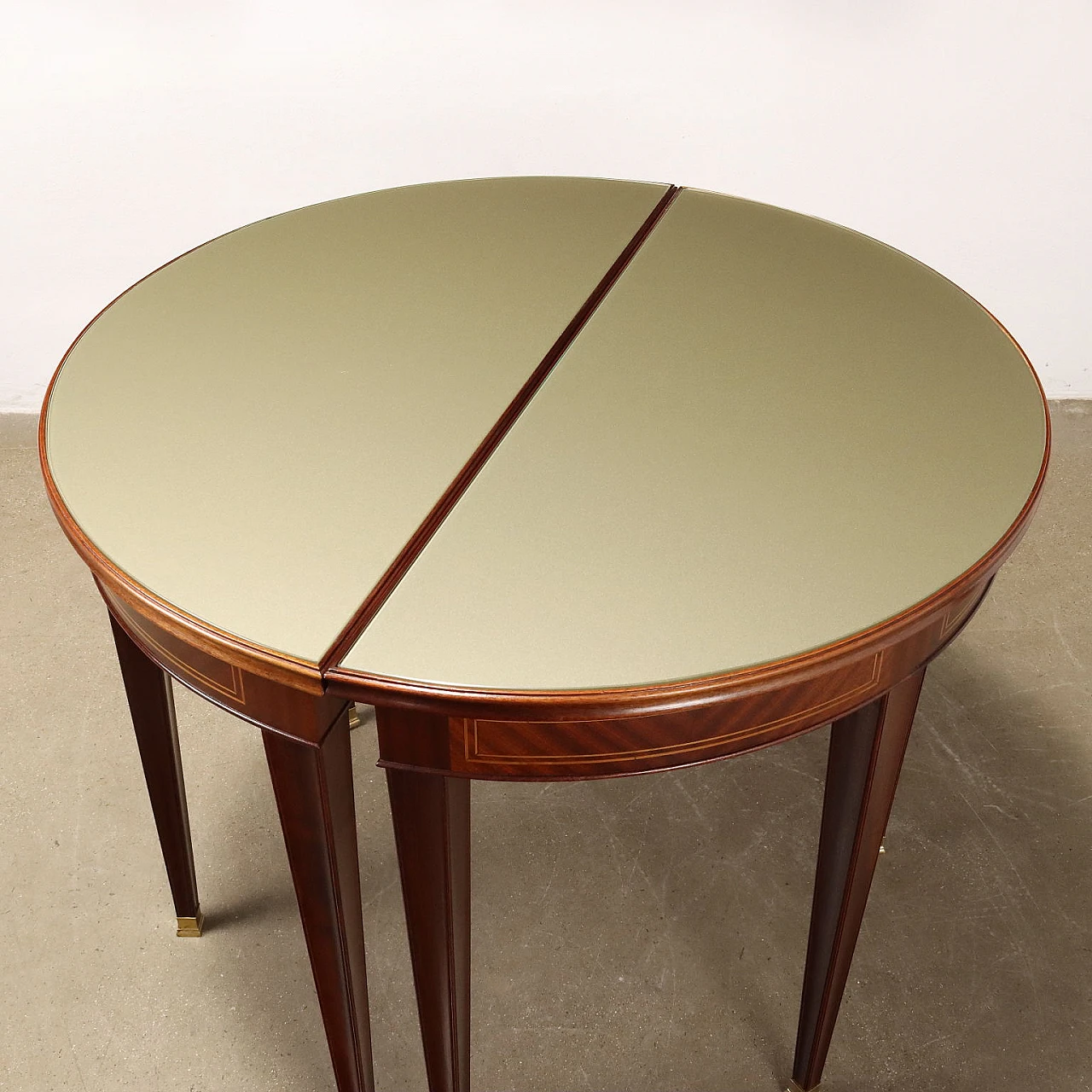 Pair of mahogany consoles with glass top, 1950s 6