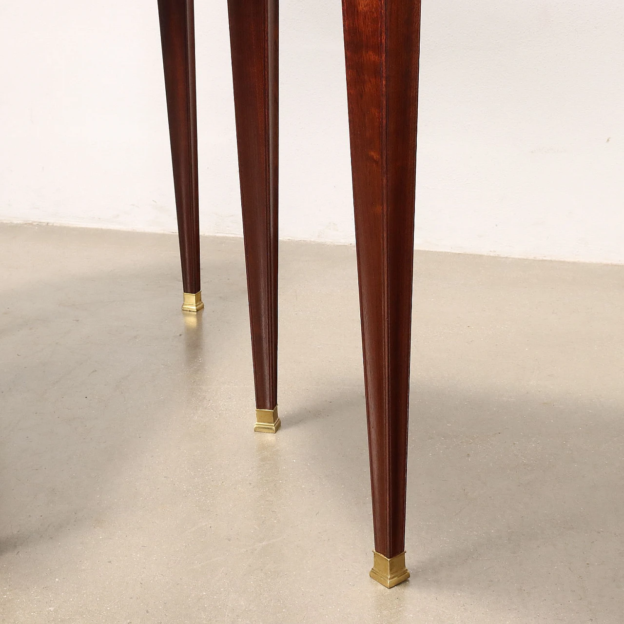 Pair of mahogany consoles with glass top, 1950s 8