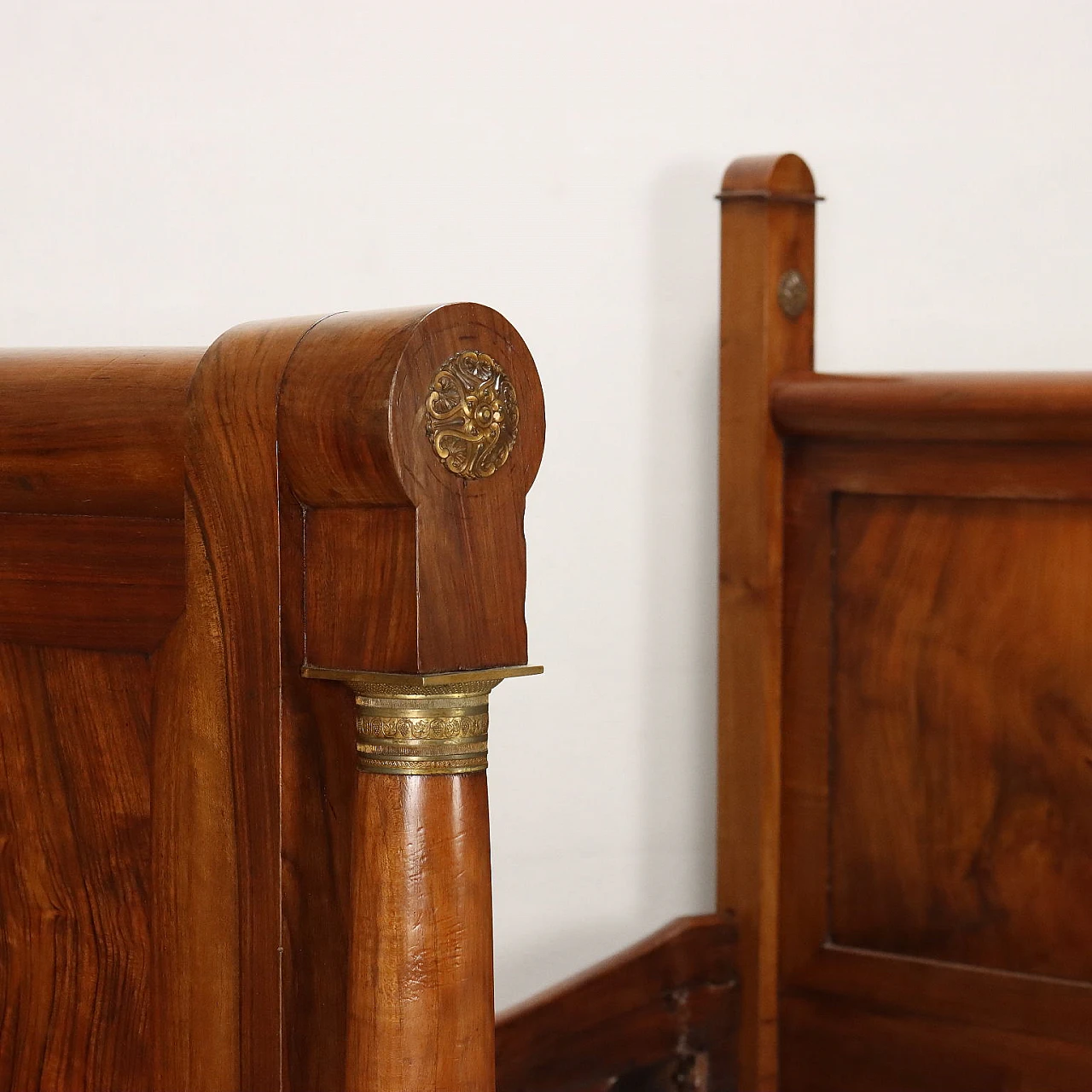 Empire bed in walnut and gilded bronze with plinth feet, 19th century 3