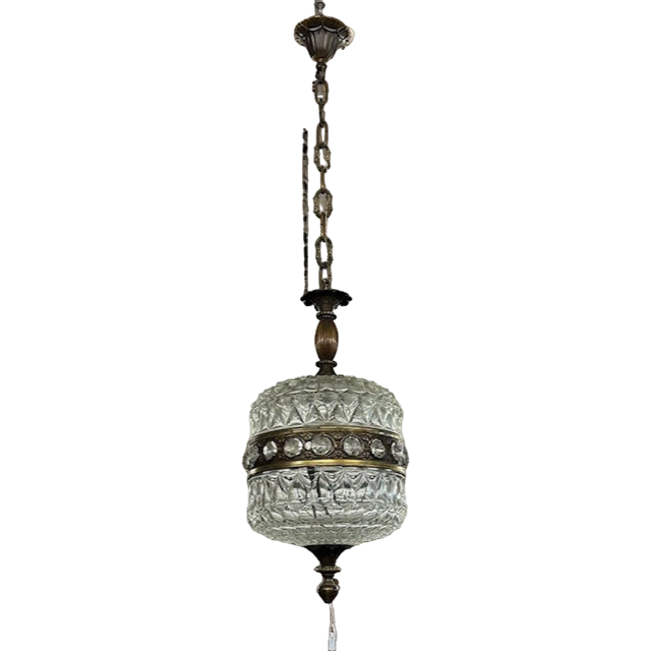 Pendant chandelier in glass and brass, 60s 12