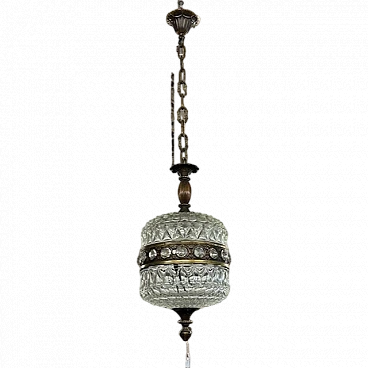 Pendant chandelier in glass and brass, 60s