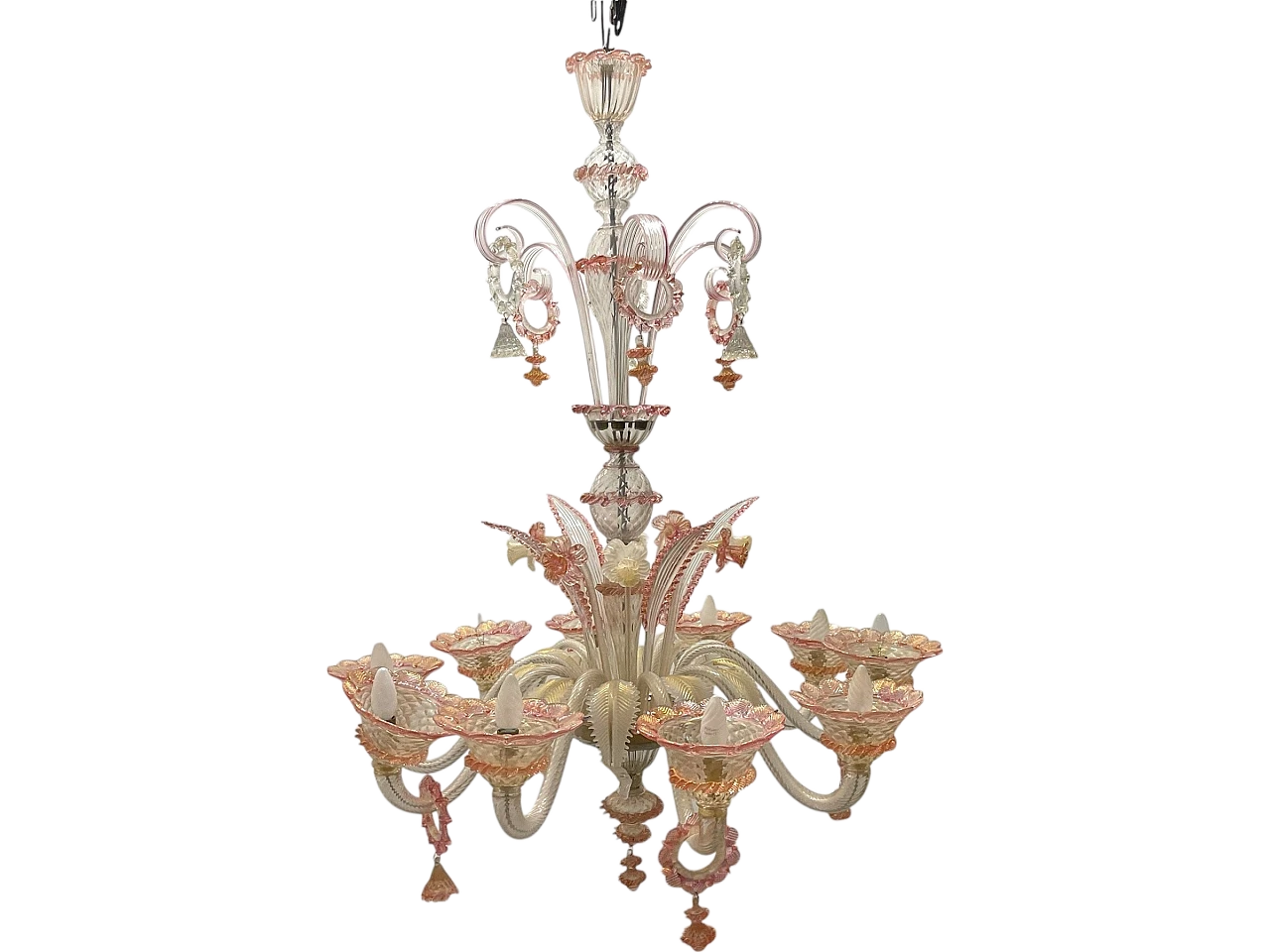 Venetian Pink Murano Glass Chandelier, 60s 14