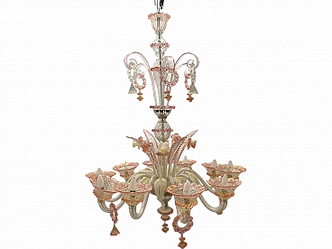 Venetian Pink Murano Glass Chandelier, 60s