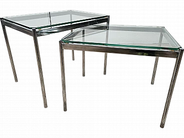 Coffee tables in steel and glass, 70s