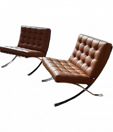 Poltrona Barcellona Knoll International  in pelle cognac, 2000