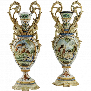 Coppia di anfore in maiolica, '800