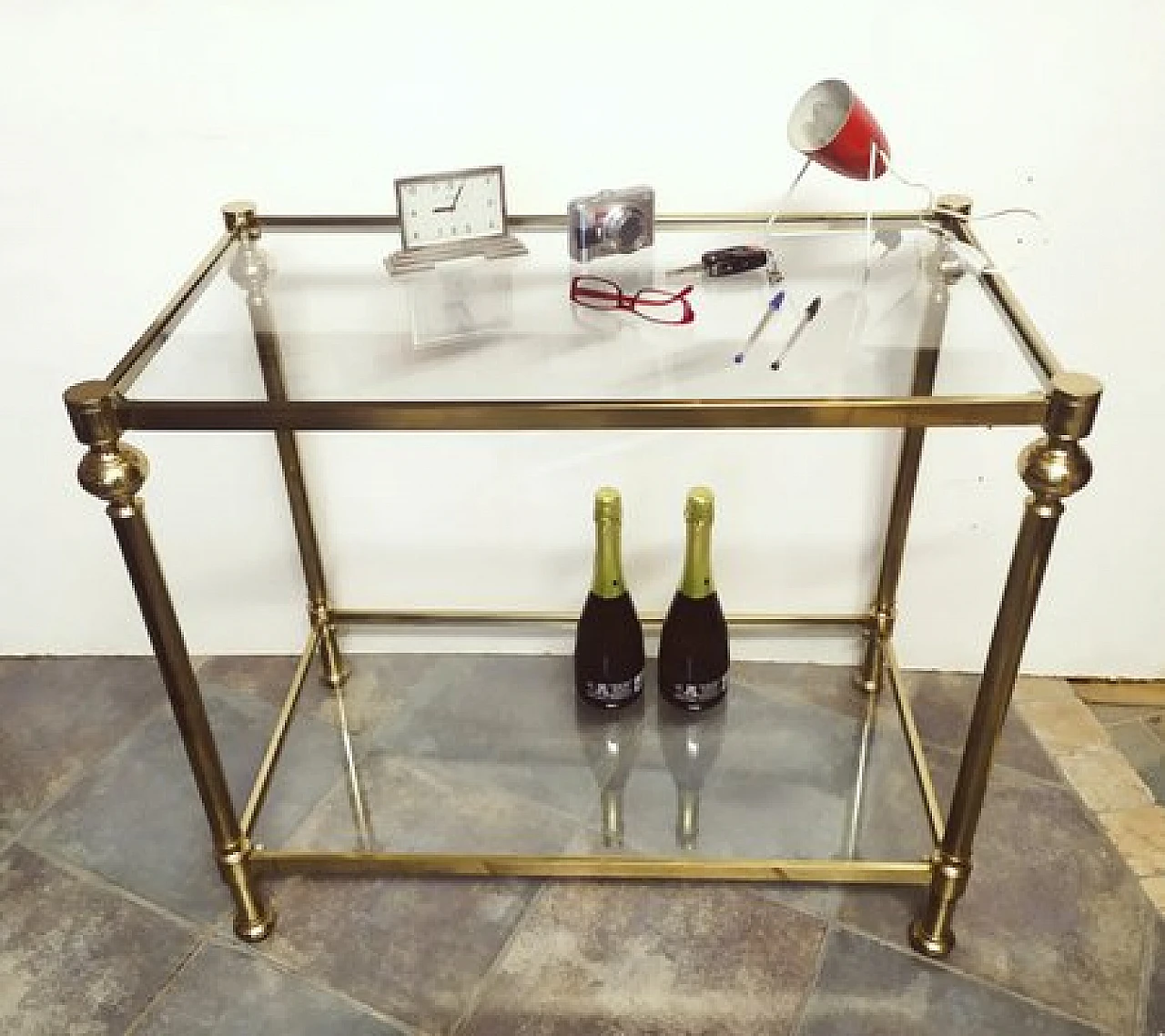 Brass and glass console, 1970s 2