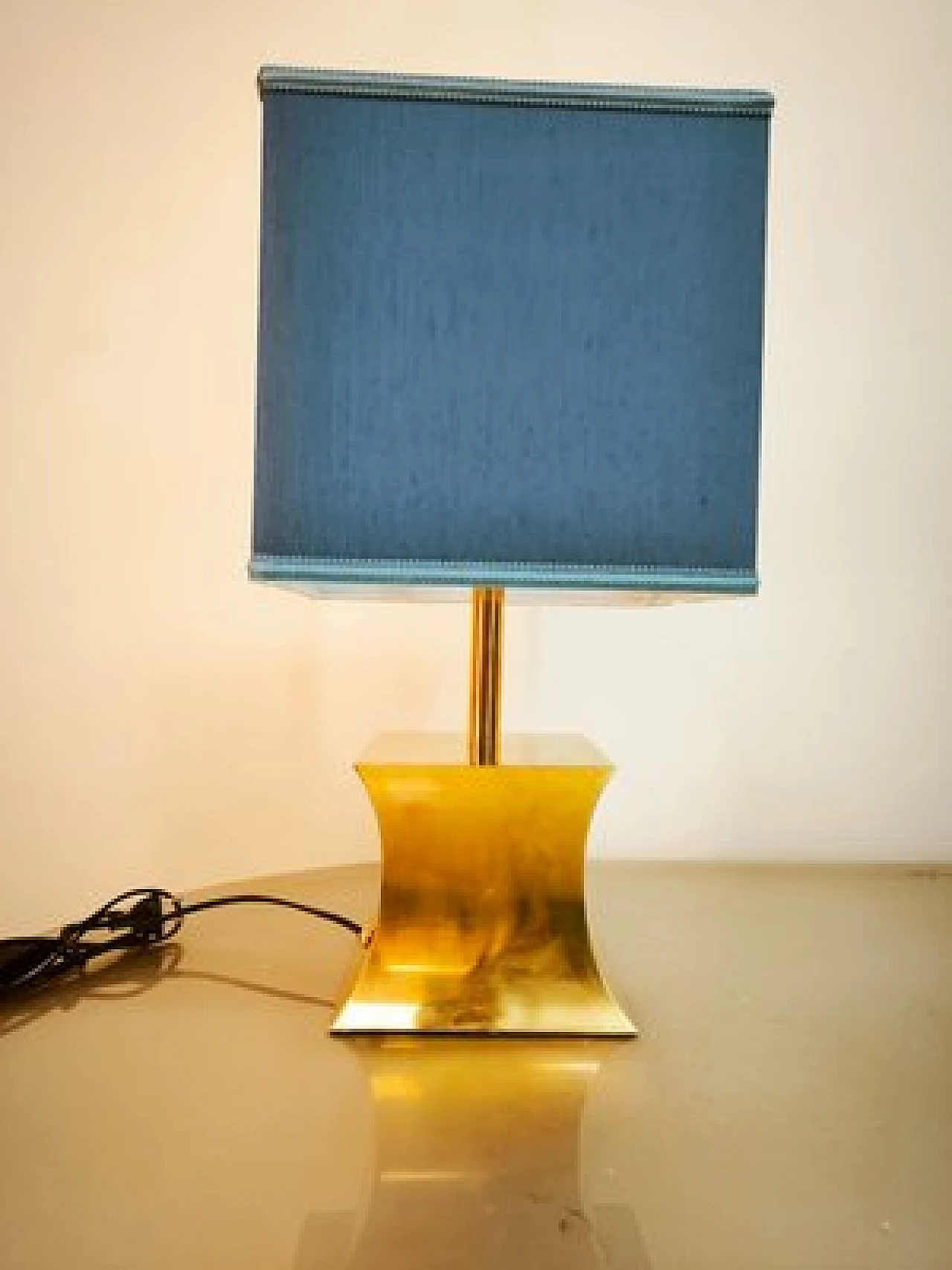 Brass table lamp with fabric dome, 1960s 2