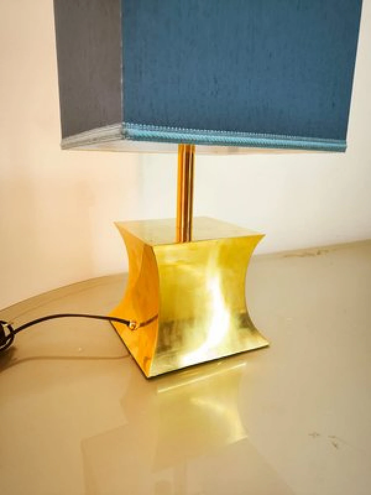 Brass table lamp with fabric dome, 1960s 3