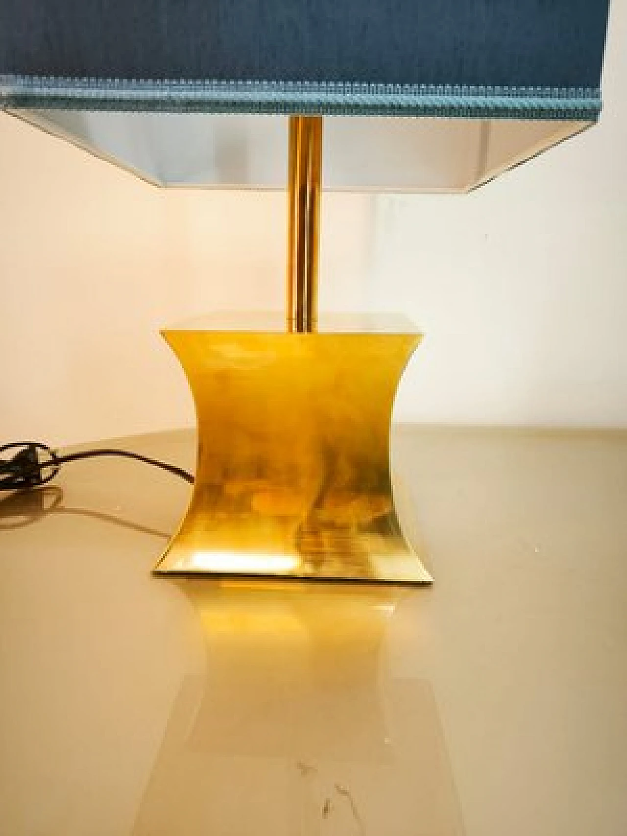 Brass table lamp with fabric dome, 1960s 5