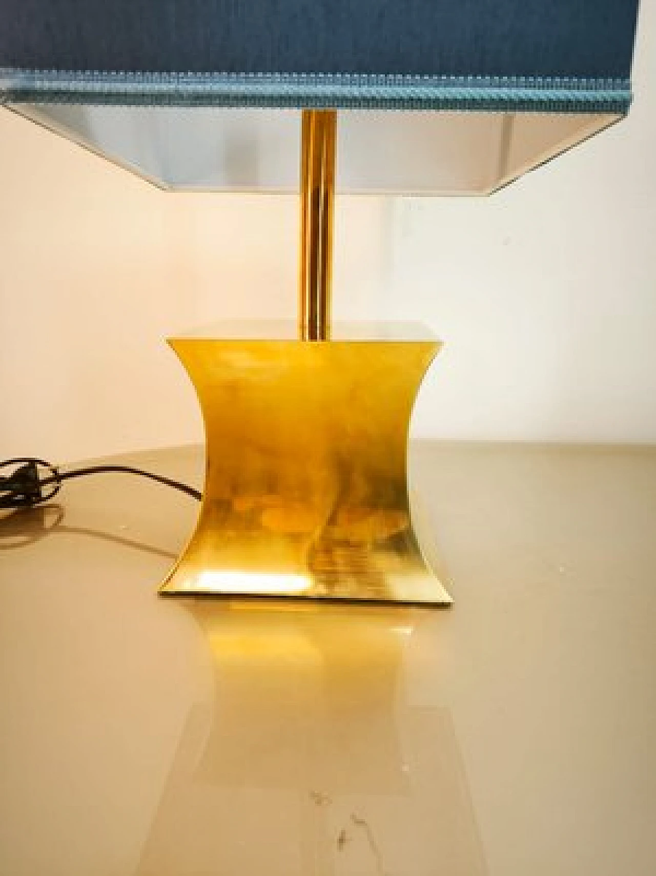 Brass table lamp with fabric dome, 1960s 6