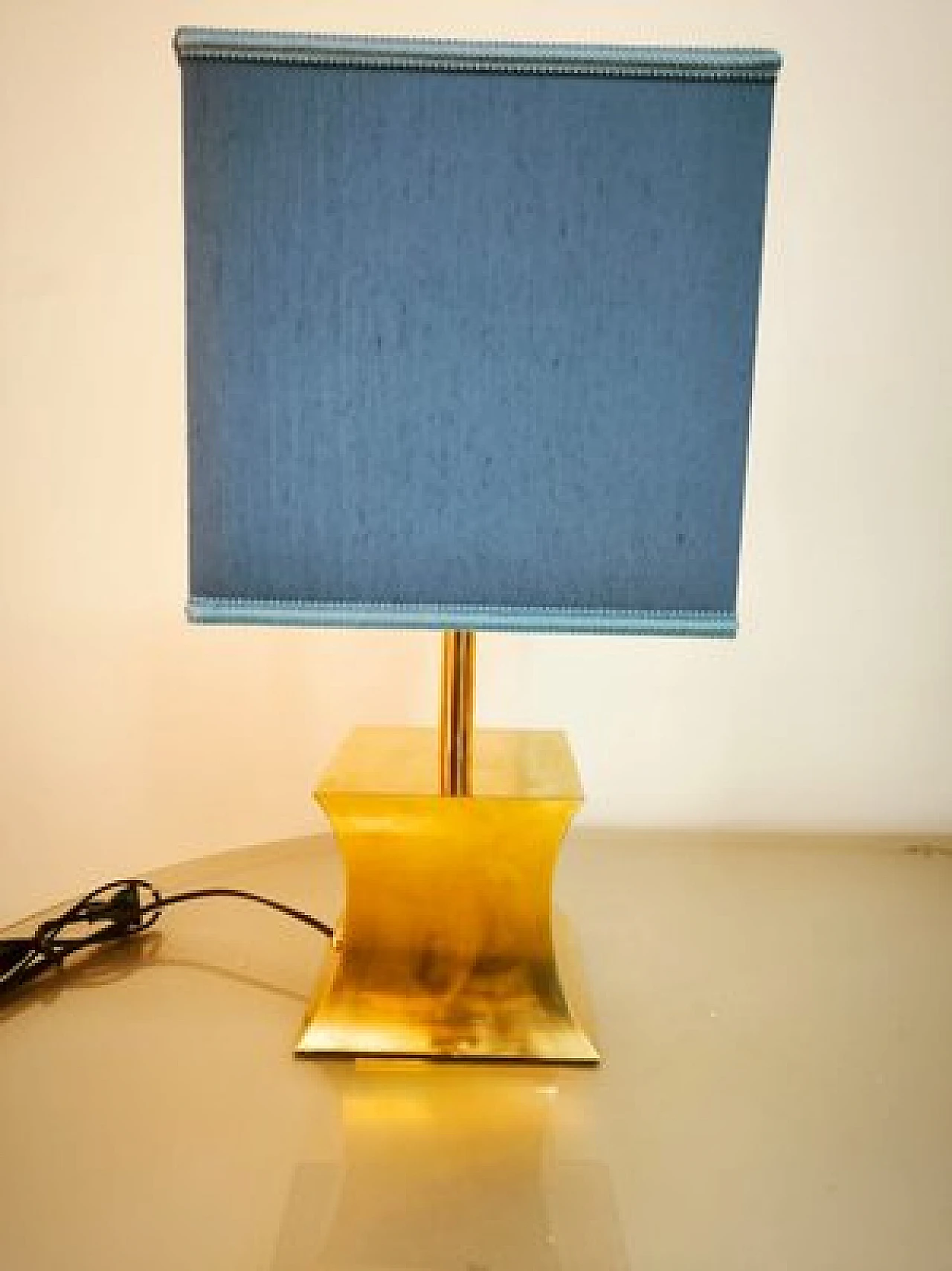 Brass table lamp with fabric dome, 1960s 7