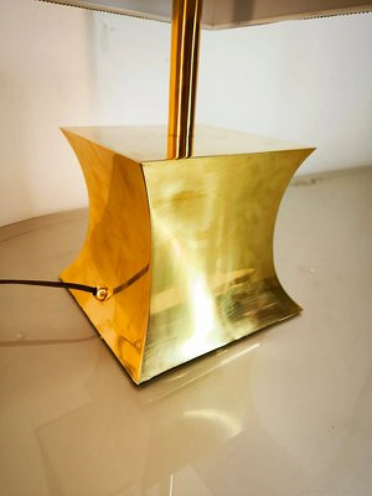 Brass table lamp with fabric dome, 1960s 8