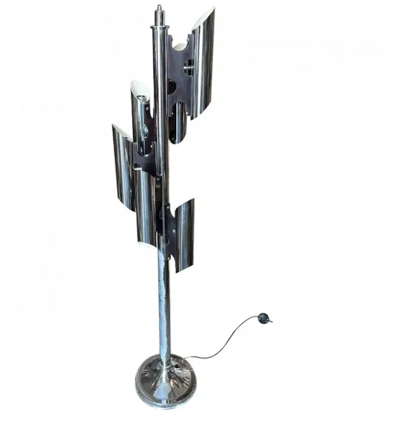 Sciolari-style floor lamp in metal and wood, 1970s 1