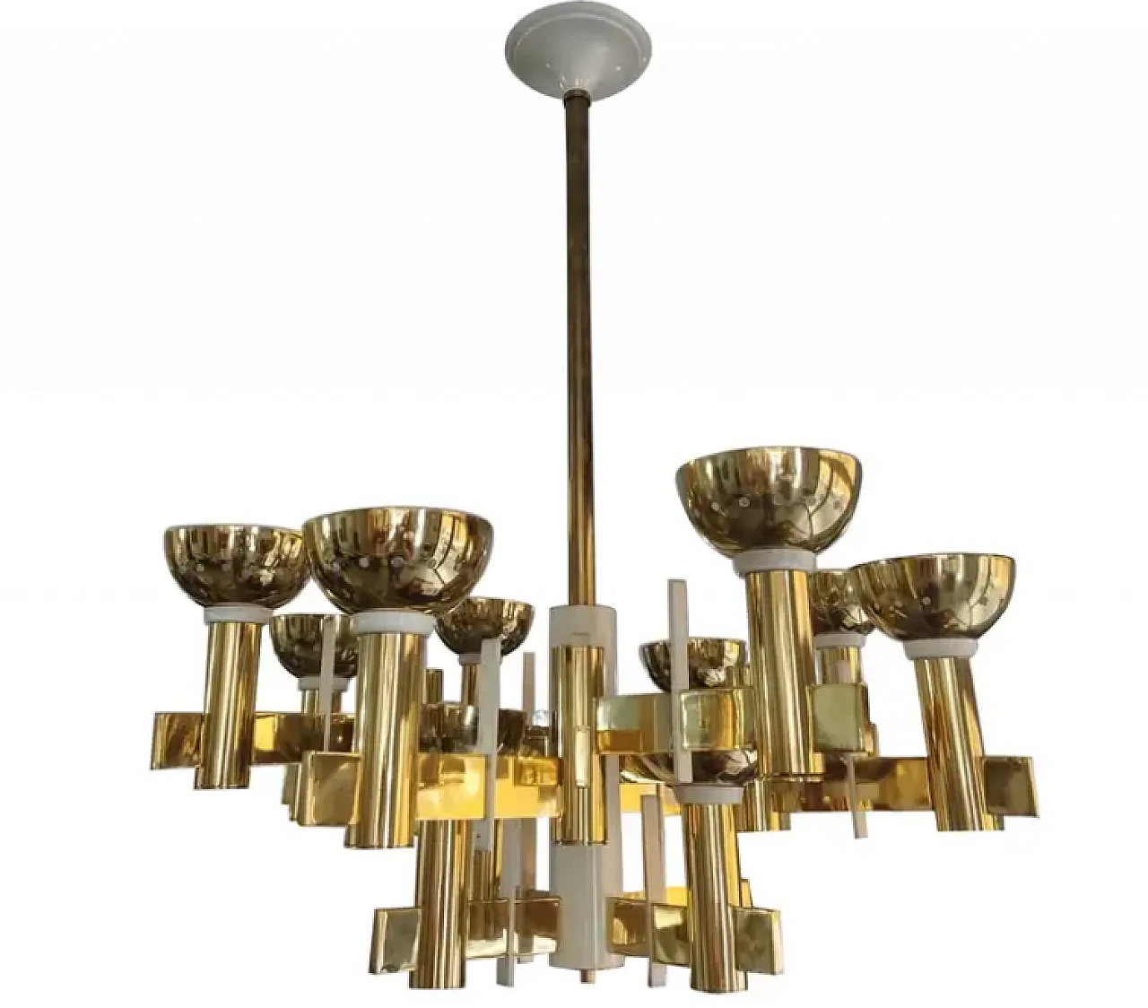 Brass and white painted metal chandelier, mid 20th century 1