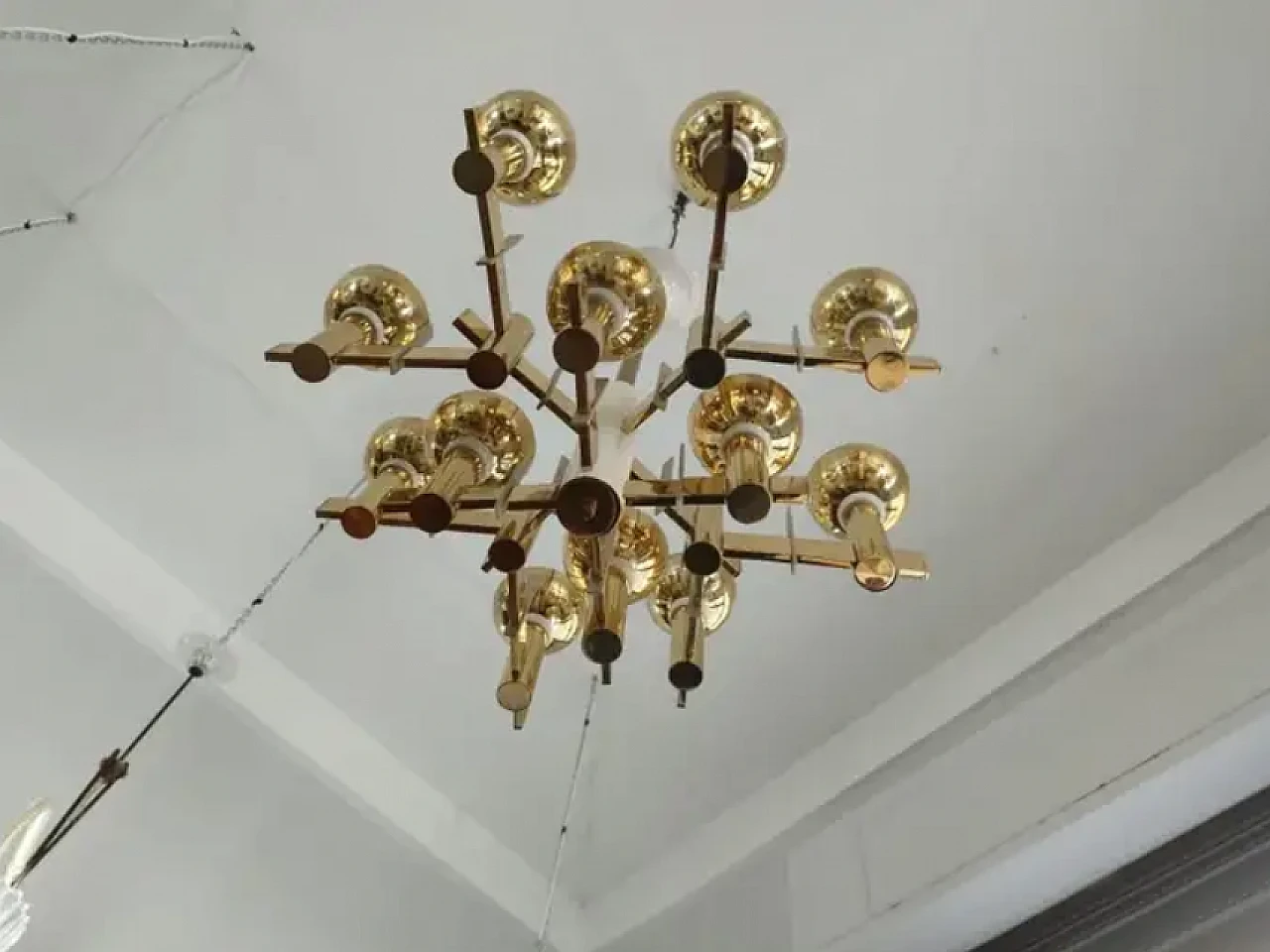 Brass and white painted metal chandelier, mid 20th century 5