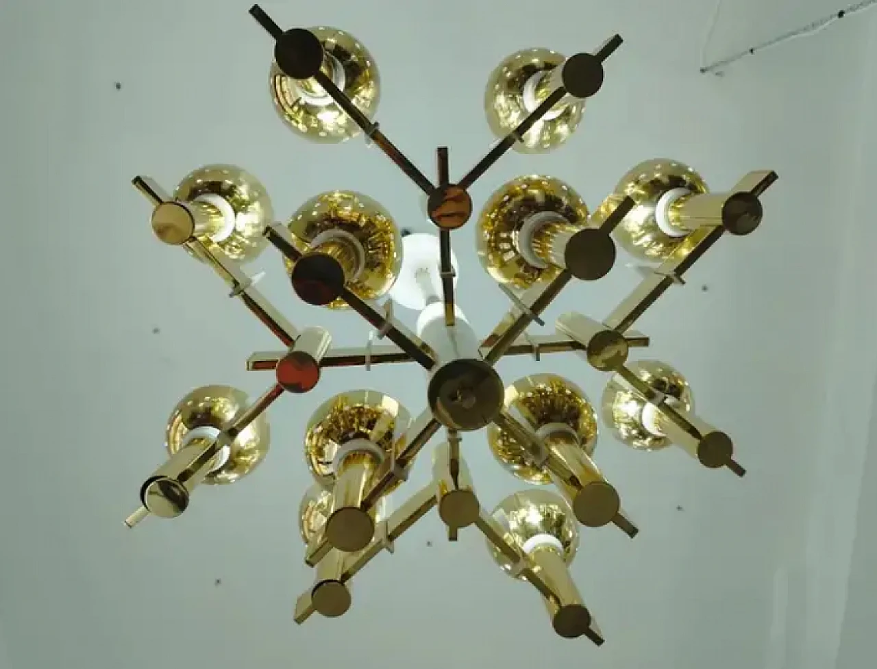 Brass and white painted metal chandelier, mid 20th century 7