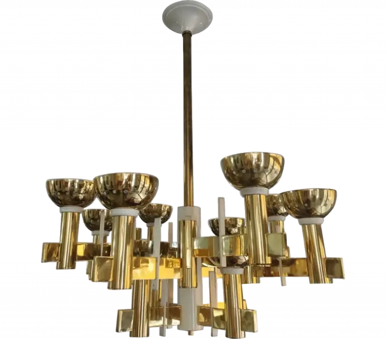 Brass and white painted metal chandelier, mid 20th century 10