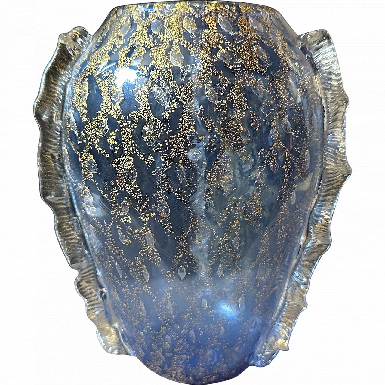 Modern blue and gold Murano glass vase in Barovier style, 1970s 14