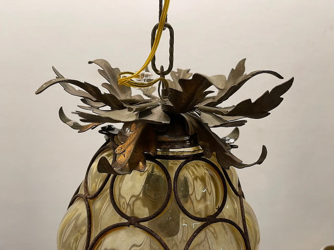 Wrought Iron Murano Glass Light Pendant 6