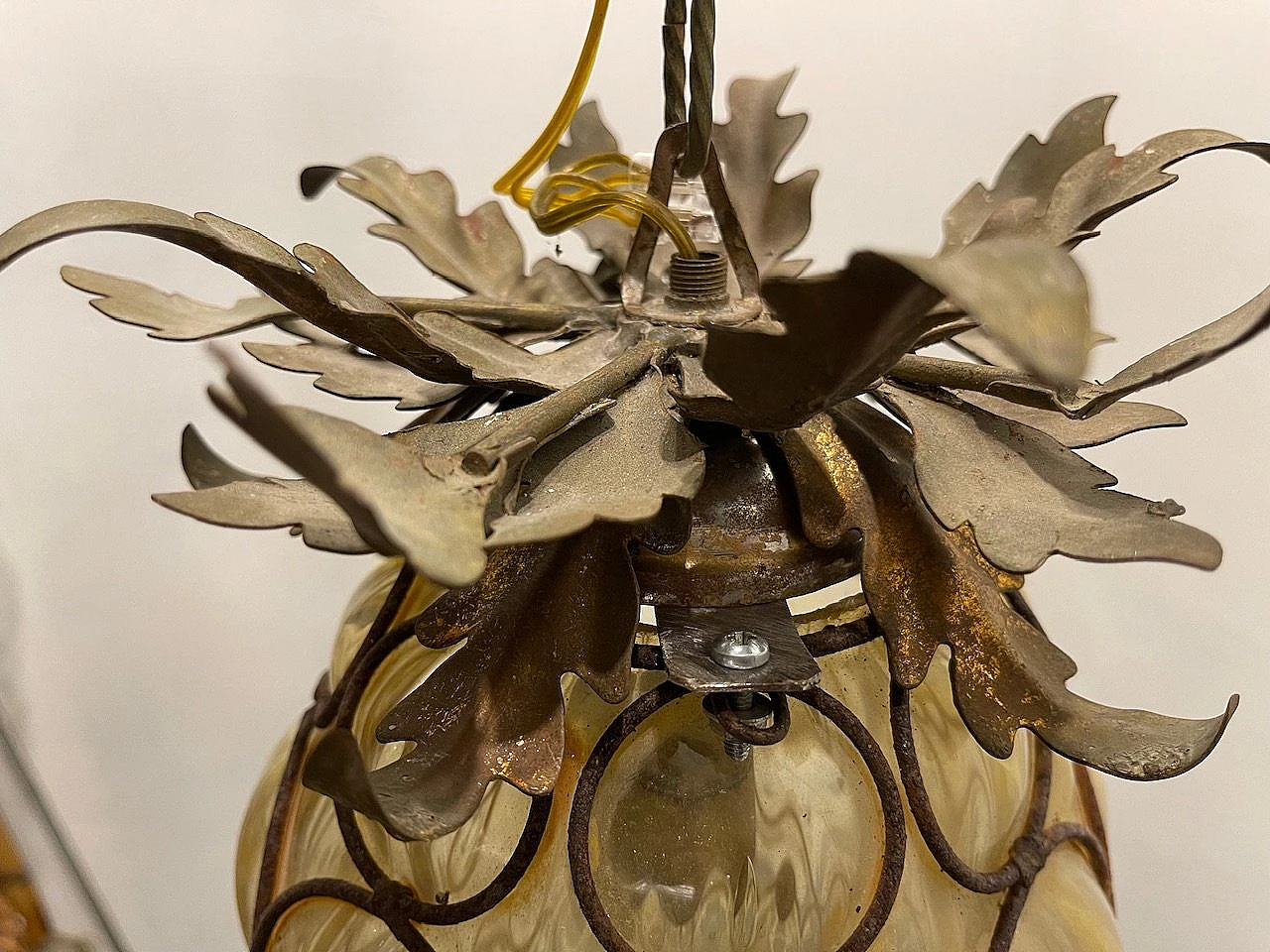 Wrought Iron Murano Glass Light Pendant 7