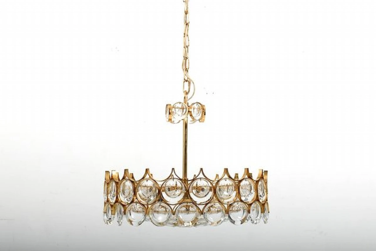 Gilded brass and crystal chandelier by Palwa, 1970s 2