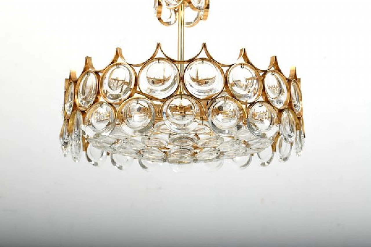 Gilded brass and crystal chandelier by Palwa, 1970s 3