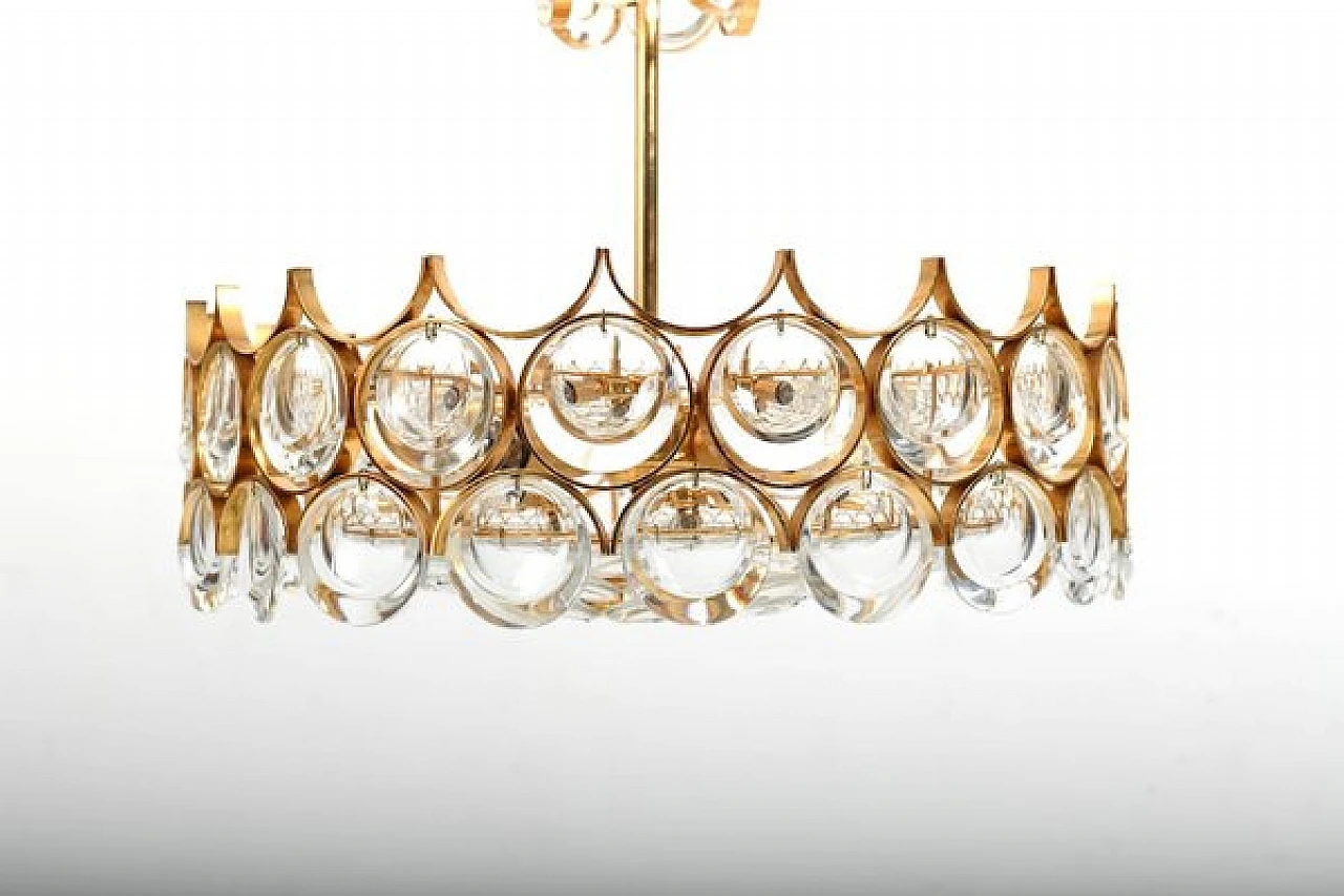 Gilded brass and crystal chandelier by Palwa, 1970s 4