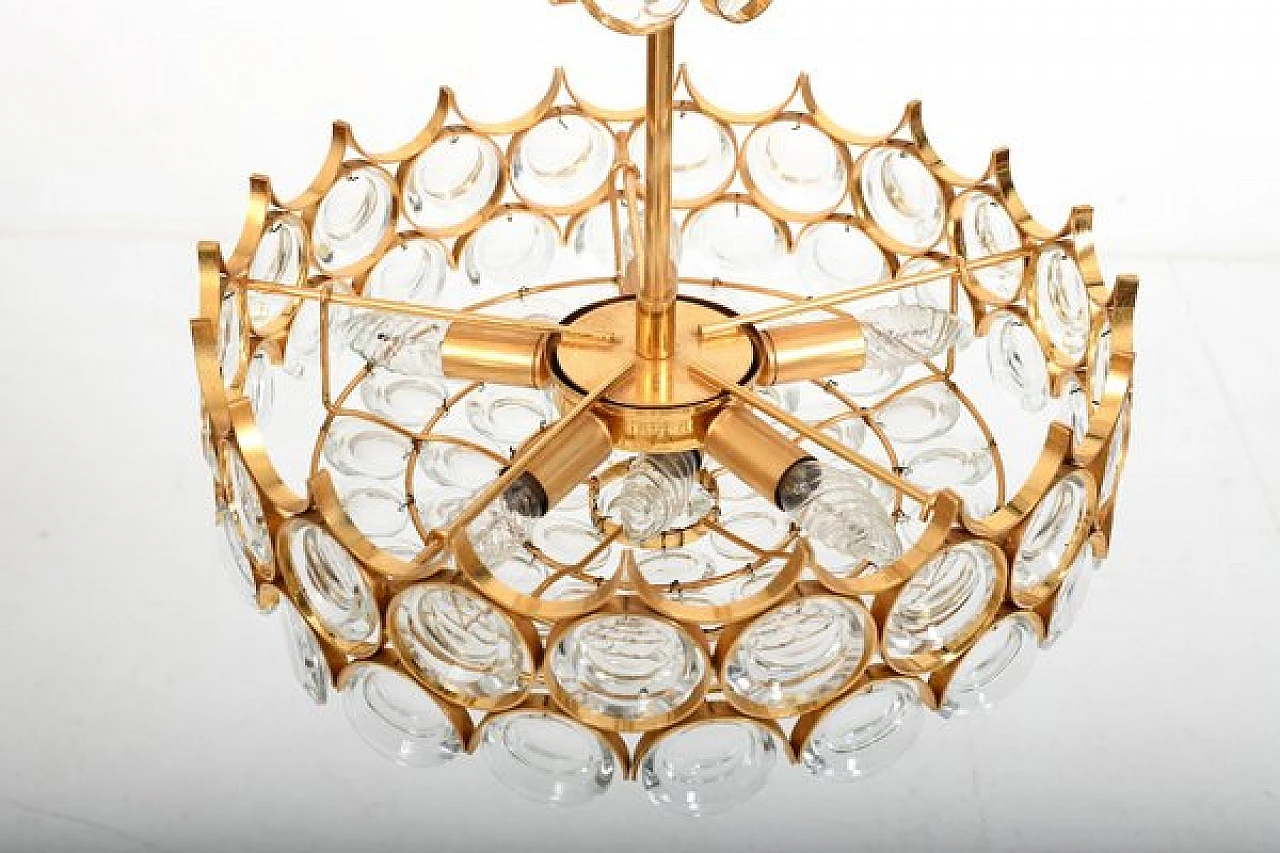 Gilded brass and crystal chandelier by Palwa, 1970s 7