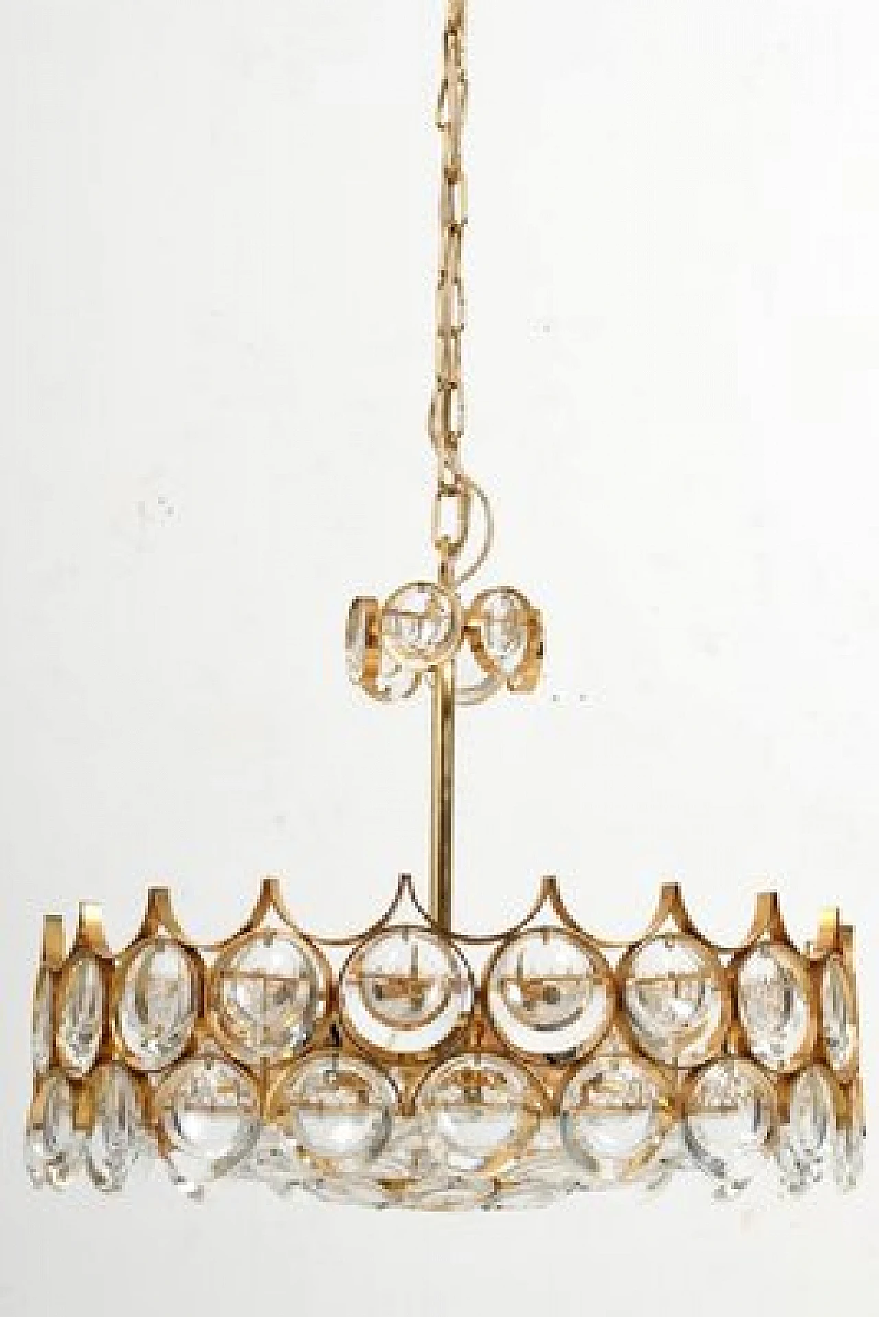 Gilded brass and crystal chandelier by Palwa, 1970s 12