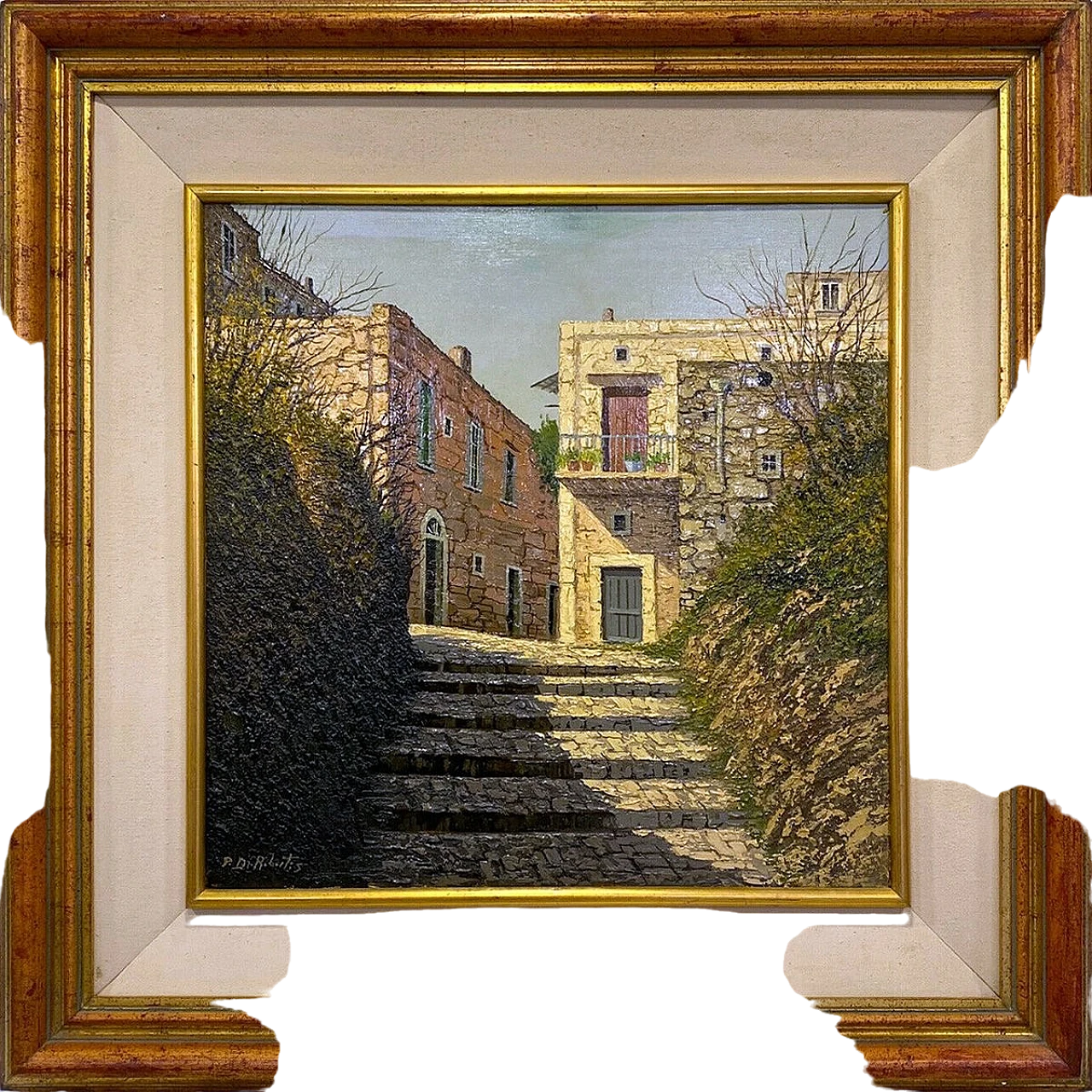 Caserta Vecchia, oil on canvas by Paolo De Robertis, 90s 9