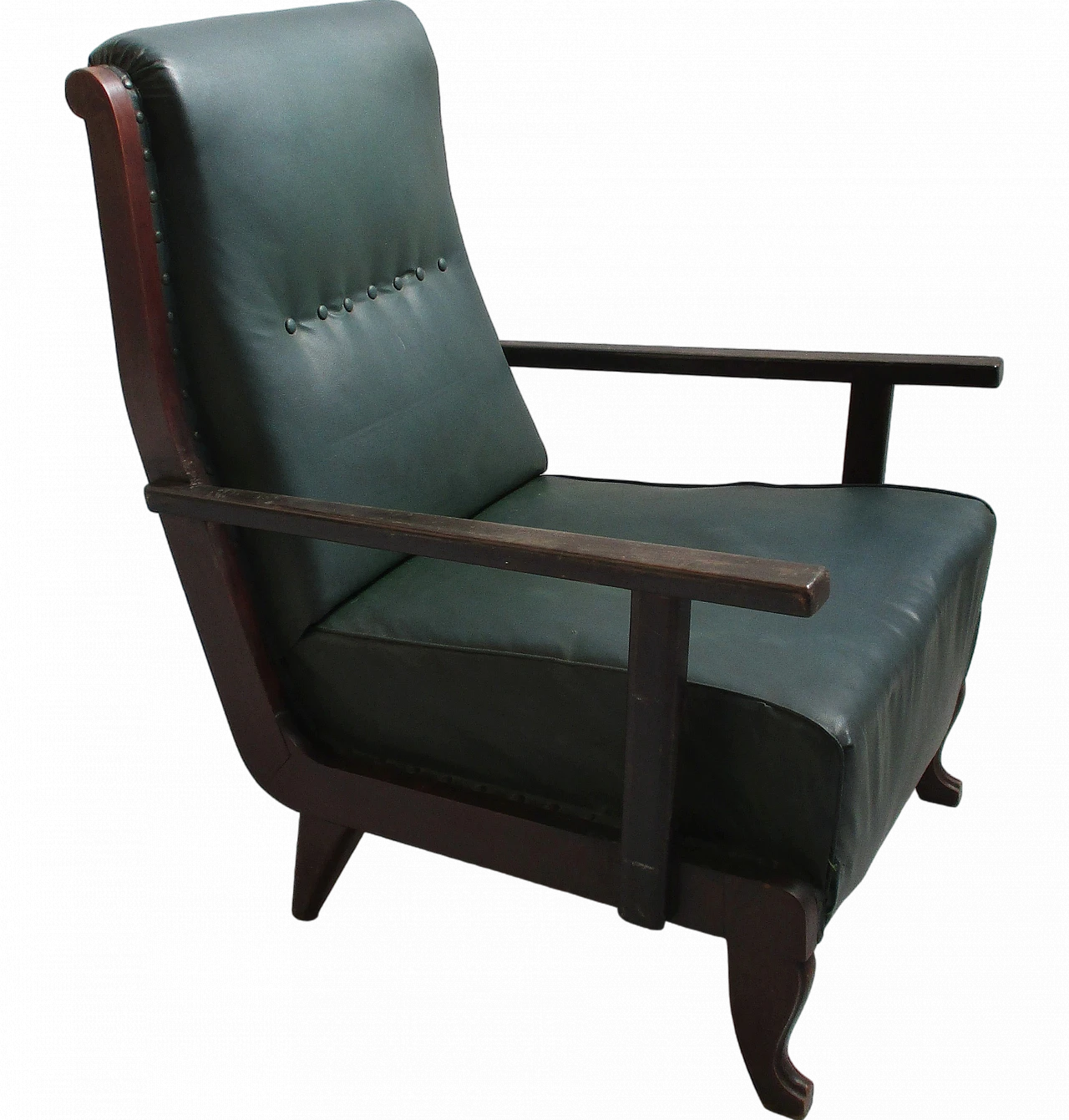 Armchair in beech wood and leatherette, 20th century 7