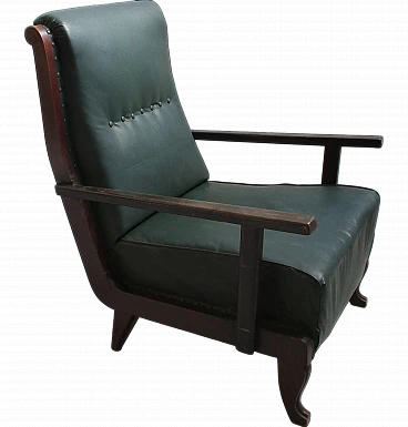 Armchair in beech wood and leatherette, 20th century