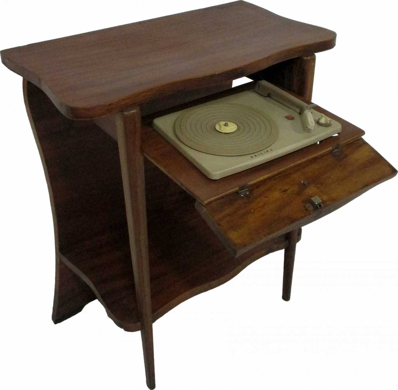 Side table with Philips music turntable in oak wood, 1950s 9